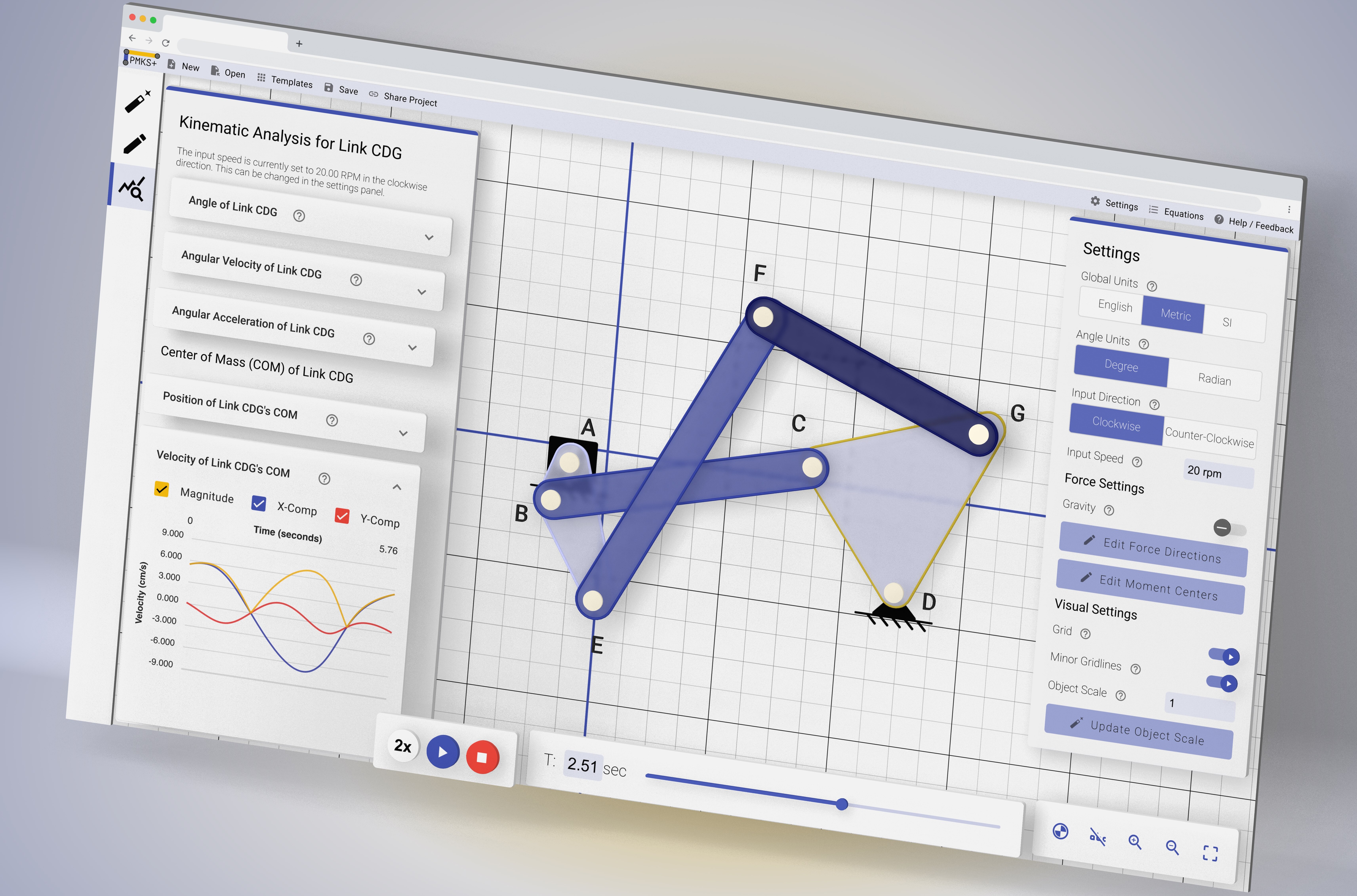 PMKS+ Educational project I worked on. Simulates four-bar linkages.